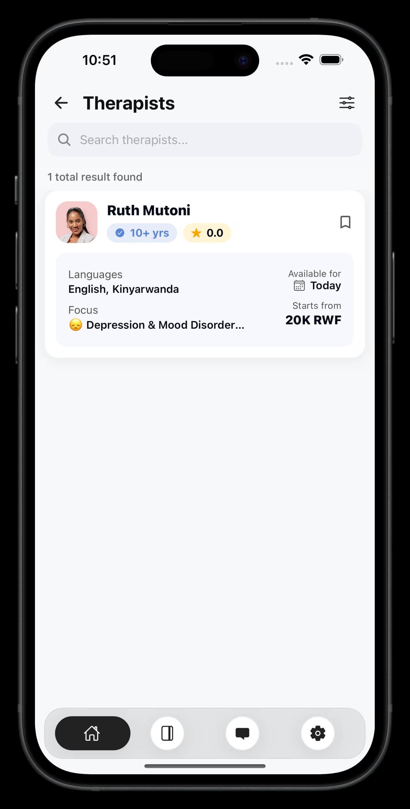 Browse therapists in the BoraSpace app